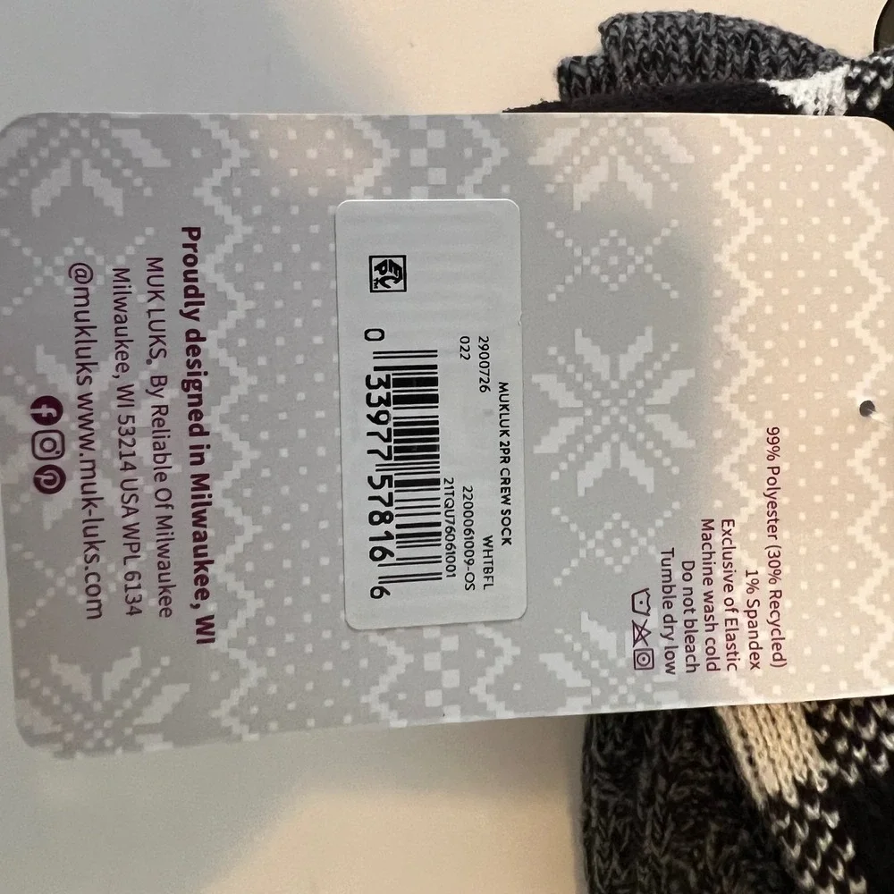 MUK LUKS Womens 2‎ Pack Crew Socks Buffalo Plaid Grey Cable Knit Shoe Size 6-11